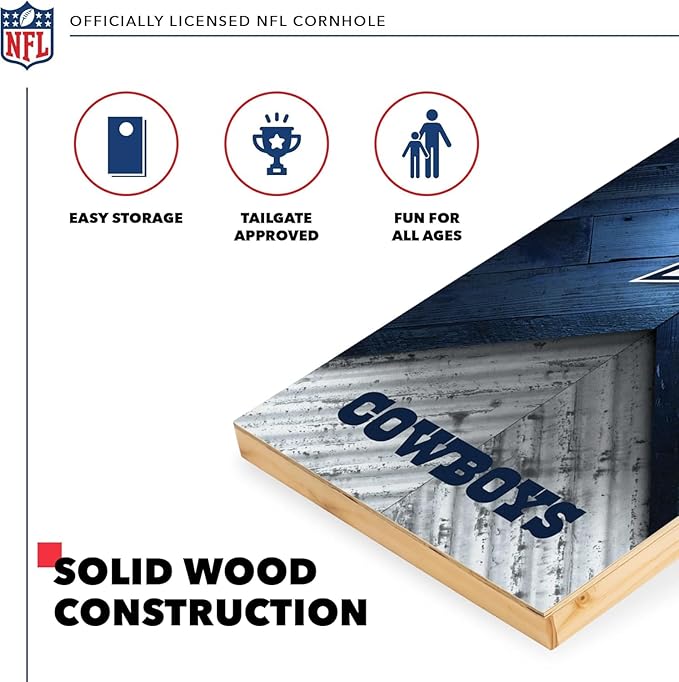 Wild Sports NFL Football 2' x 4' Regulation Size Solid Wood Cornhole Set with Direct Print HD Team Graphics Great Gift for Any Football Fan! Bean Bag Toss Family Outdoor Game