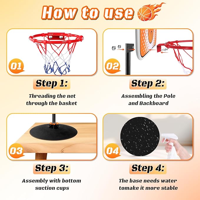 NZQXJXZ Indoor Basketball Hoop Mini Desktop Basketball Hoop Indoor, Tabletop Hoops Set with Two Balls and Suction Cup Mini Basketball Sets Toys for Desk Table Bedroom for Kids and Adults