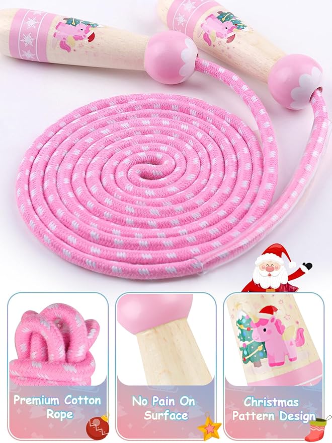 Jump Rope for Kids, Lorvain Adjustable Skipping Rope, Kids Jump Ropes with Wooden Handle for Girls Boys, Weighted Jumping Ropes for Fitness Workout Exercise Outdoor Fun Activity