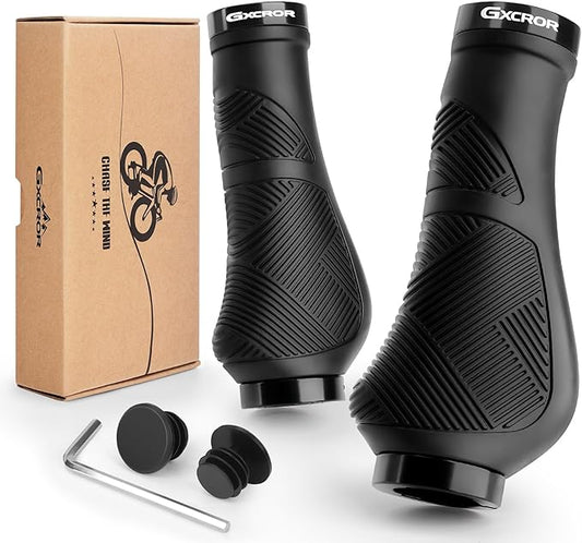GXCROR Ergonomic Bike Handlebar Grips, Double Lock, Non-Slip Rubber, Universal 22.2mm, for MTB E-Bike