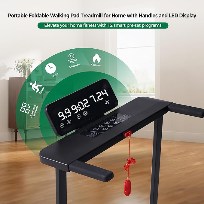 Compact Walking Pad with Handle Bar, Foldable Electric Treadmill with Handles and 3.5HP Powerful Motor, Portable Small Walking Pads Treadmill for Home Small Spaces,400LBS Weight Capacity