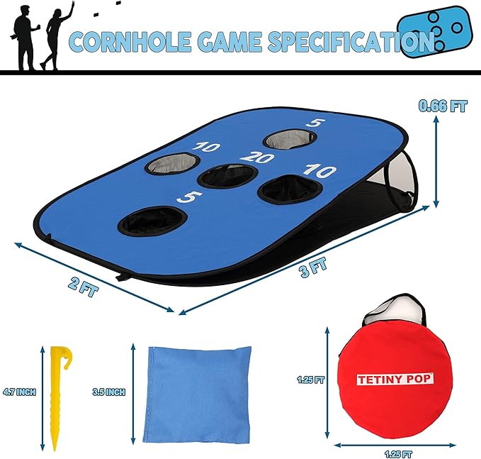 Pop up Cornhole Sets for Backyard Portable Collapsible Cornhole Game with 8 Bean Bags Lightweight Carrybag and 8 Stakes Easy go Anywhere for Travel and Family Game
