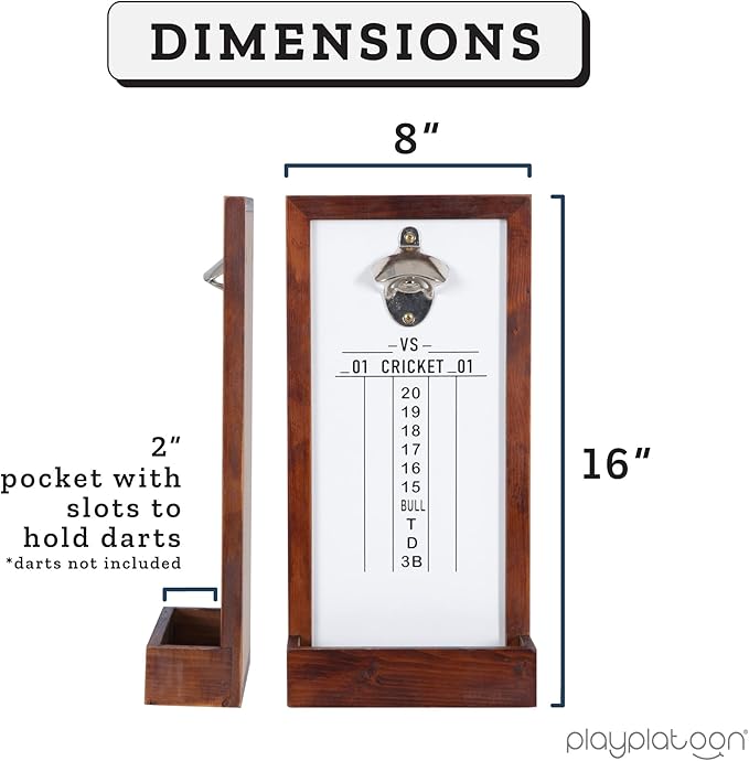Play Platoon Dart Scoreboard & Darts Holder Wall Mount with Bottle Opener - Wood Score Board, Professional Darts Accessories, Dart Holder