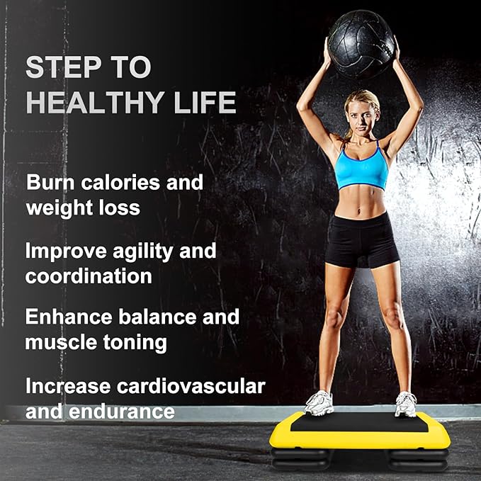 Adjustable Aerobic Stepper Workout Step with 4 Risers Fitness & Exercise Platform Trainer