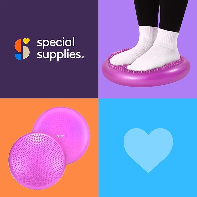 Special Supplies Stability Cushion Balance Pad for Core Strength Trainer and Flexibility, Tactile Sensory Disc for Standing or Sitting, Soft Molded Spike Surface, Includes Air Pump (Purple)