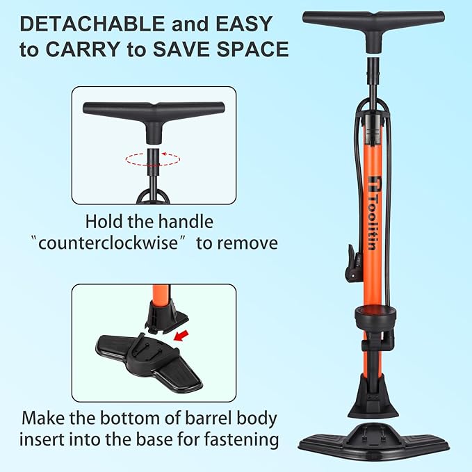 Bike Pump with Gauge,High Pressure,Floor Bicycle Pump Compatible with Presta and Schrader Valve,Bike Tire Pump for Road Bike,MTB,Hybrid,Balls…