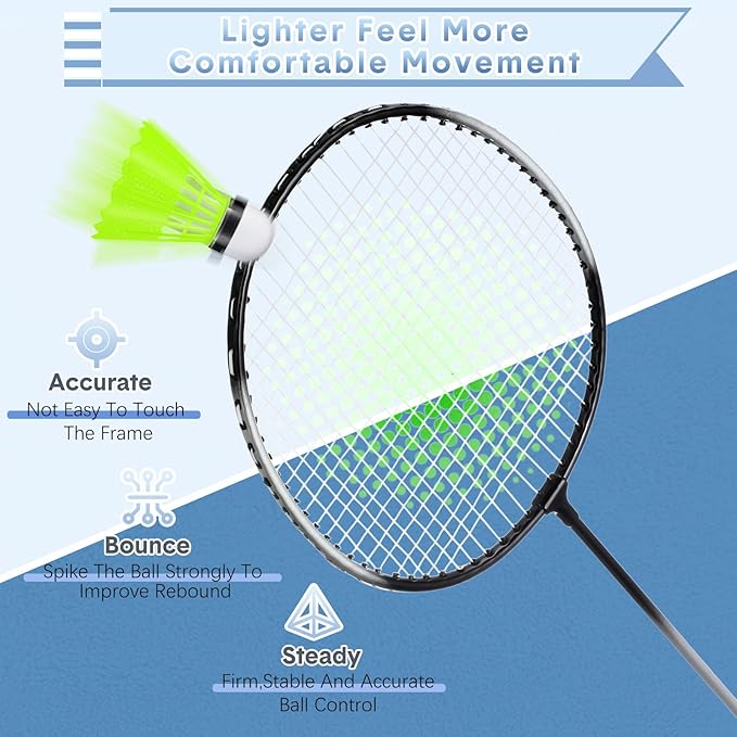 12 Pack Badminton Rackets Set Including Rackets, Nylon Shuttlecocks and Carry Bag for Outdoor Backyard Games Beginners