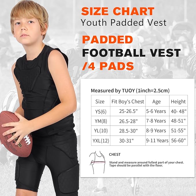 Youth Padded Compression Shirt Rib Protector for Football Protective Gear Baseball Padded Shirt Kid Child Boys