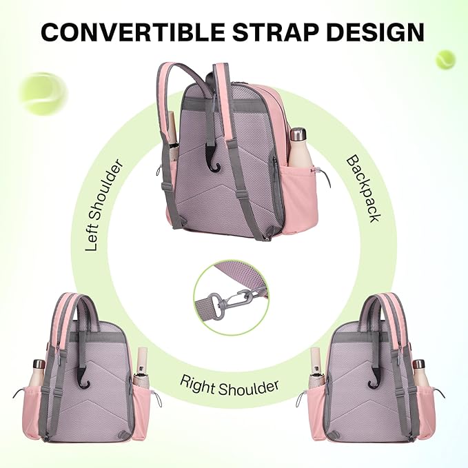 Tennis Bags for Women, Waterproof Tennis Sling Crossbody Shoulder Backpack Holds 2 Rackets, Tennis Racket Bag for Pickleball Badminton