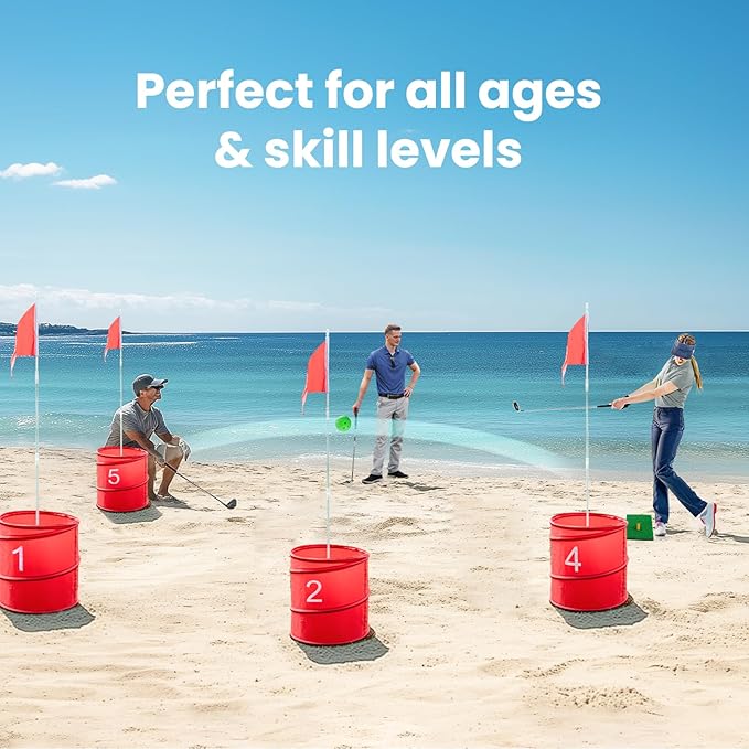 Golf Bucket Yard Game, Backyard Golf Game for Adults Family Kids, Portable 6-Hole Golf Course for Outdoor, Lawn, Park, Beach, Yard, Field Day, Family Reunion, Party Games