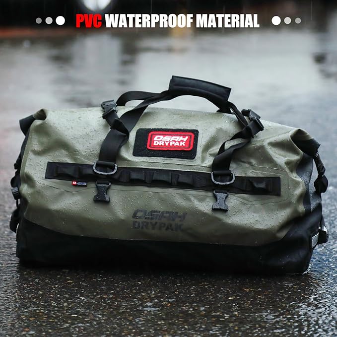 Waterproof Duffel Bag - Motorcycle Dry Bag 40L Tail Bag with Large Storage Space, Waterproof Duffle Bags with Outer Mesh Zipper Pocket for Camping, Kayaking, Fishing & Traveling-Grey