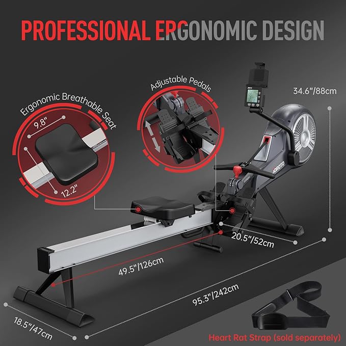 JOROTO Rowing Machine for Home Foldable, Air Magnetic Rowing Machines with 10-Level Adjustable Resistance, Quiet Ergonomic Seat,Bluetooth App, Max 350LBS, Space-Saving Home Gym, Gray