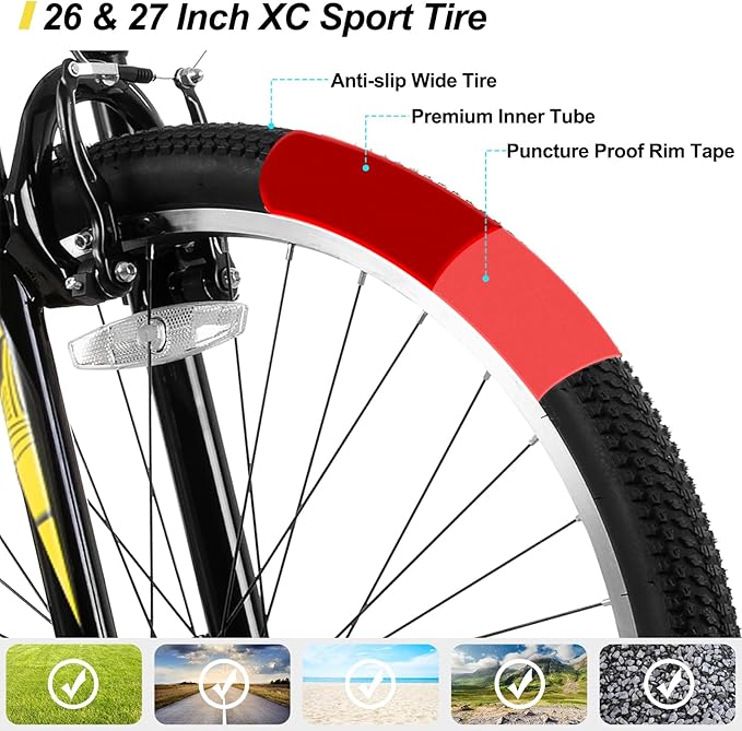 HILAND 26 27.5 29 Inch Mountain Bike, Mens and Womens MTB with 21 Speeds, High-Tensile Steel Frame, V Brake, Hardtail Bicycle for Adults