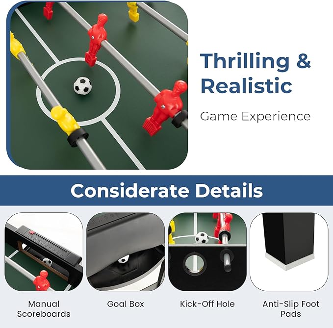 GYMAX 4 in 1 Multi Game Table, 49" Combo Game Table with Foosball Table, Pool Billiards, Air Hockey & Table Tennis for Kids Adults Family Game Room