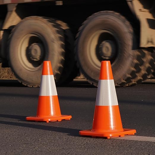 8 Pack 18" Traffic Cones – Orange Safety Cones with 6" Reflective Collars – Durable PVC Road Cones for Parking, Construction, Driveway & Training Use