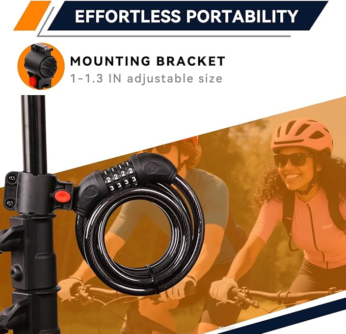 SEPOX® 2Pcs Pack 6FT Extra Long Cable Combination Bike Locks, 4 Digits Retractable Security Lock, 12mm Heavy Duty Anti Theft Anti Rust Cable for Bicycle, Scooter, Gate, Outdoor Equipment, Weatherproof