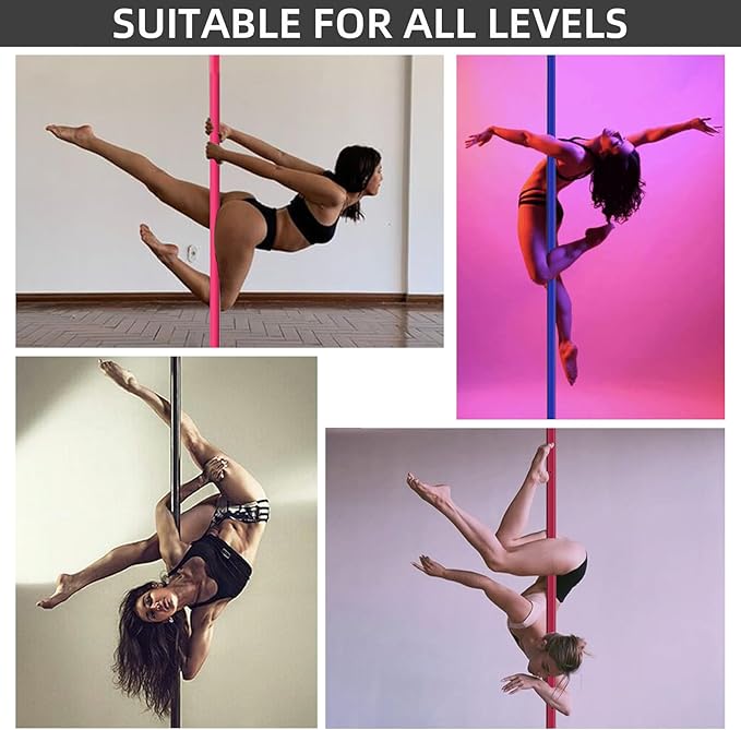 PRIOR FITNESS Premium Dance Pole Removable 45mm Spinning & Static Dancing Pole Heavy-Duty Steel Pole Dancing Pole, Adjustable Height Professional Grade Excellent for Home Exercise Club Gym