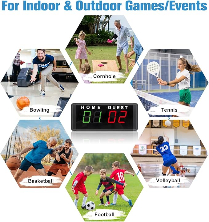 Samshow LED Electronic Scoreboard Digital Score Keeper with Remote & Tripod, Basketball Scoreboard with Shot Clock & Timer & 12/24h Real Time for Football/Corn Hole/ping Pong/Table Tennis