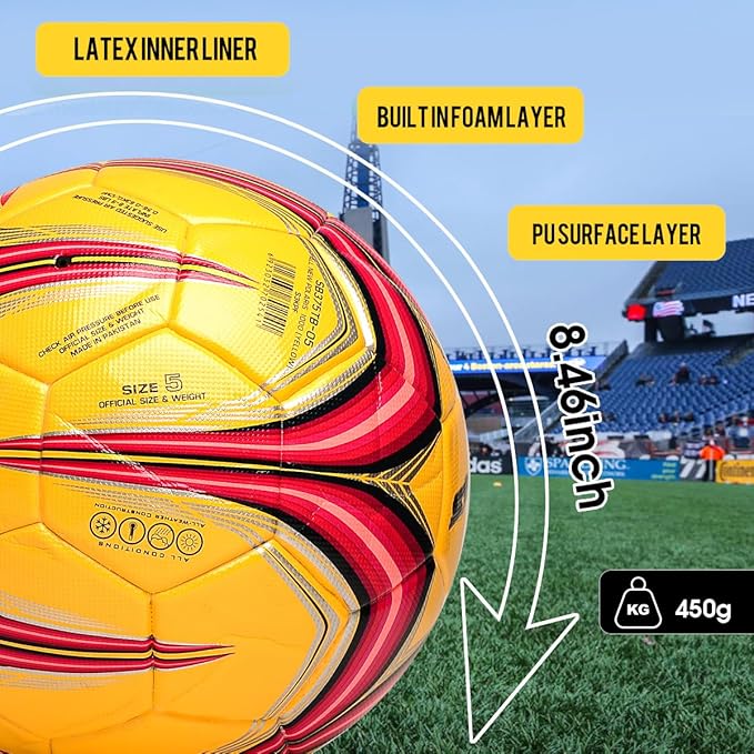 Soft PU Leather Soccer Ball, Indoor Outdoor Team Sports, Training Practicing Game Match Soccer Ball Gift for Adult Youth, 1pcs