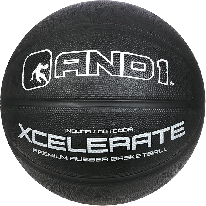 AND1 Xcelerate Rubber Basketball: Official Regulation Size 7 (29.5”) Streetball, Made for Indoor/Outdoor Games