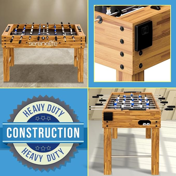 SereneLife 48in Foosball Table, Competition Sized Set with 2 Balls and 2 Cup Holders for Indoor Family Arcade Game Room