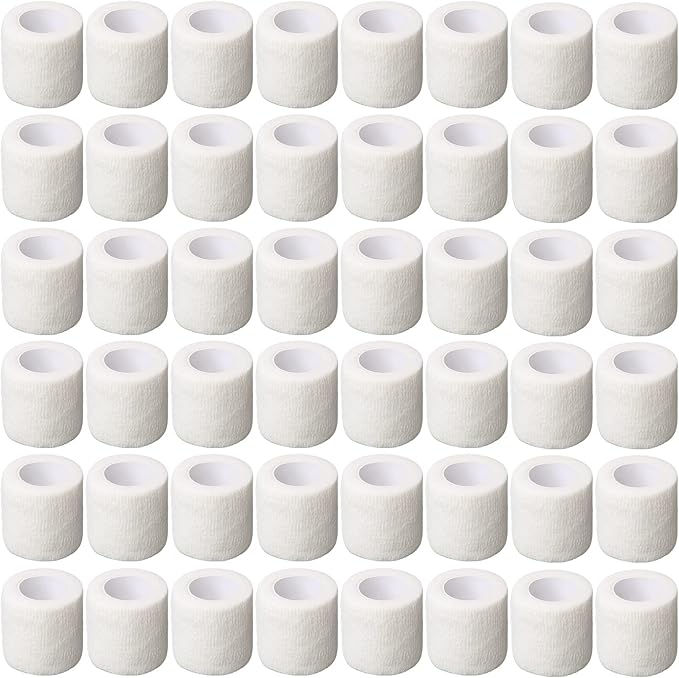 Treela 48 Pack Self Adhesive Wrap Bandage Bulk, 2 Inches x 5 Yards Self Adherent Cohesive Bandage Elastic Athletic Tape Breathable Wound Tape for Stretch Athletic Sports Wrist Ankle(White)