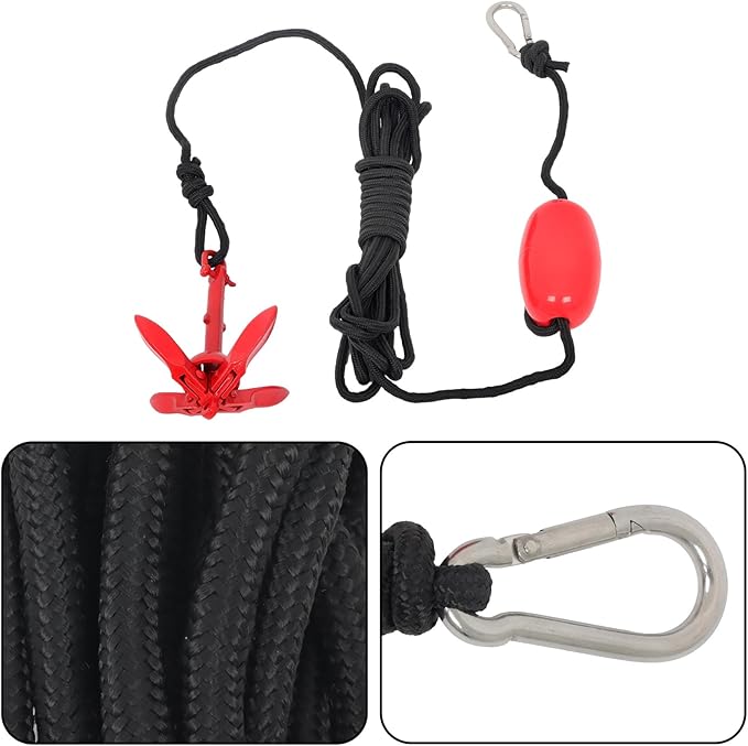 1 Pack 1.5 lb Red Marine Kayak Folding Grapnel Anchor Kit for Small Boats Kayaks Canoe Paddle Boards