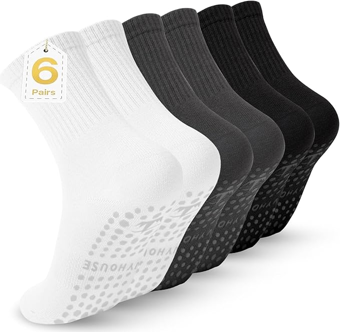 Ivyhouse Pilates Yoga Socks with Grips for Women - Crew Length Ballet Barre Socks - Sticky Workout Hospital Socks