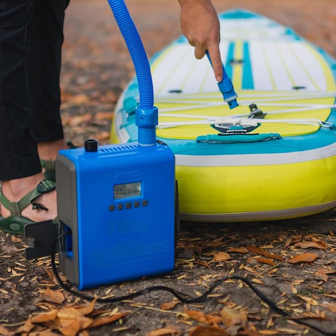 iROCKER 12V Electric SUP Pump with Digital Display – Dual Stage Auto-Off, Inflates Paddle Boards in 12 Mins or Less, Compatible with All iROCKER SUPs, Inflatable Kayaks & iLAND Floats.