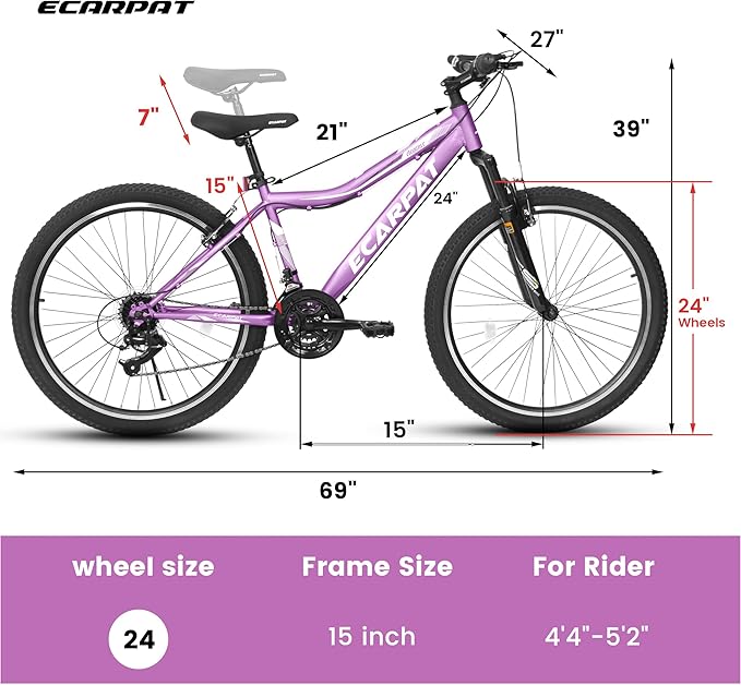 24 26 Inch Women Girls Mountain Bike, Disc/V Brakes 21 Speeds Women Bike, Sturdy Steel Frame and Suspension Fork, Stylish Adult and Teens Bicycle for Urban Trail Snow Commuter