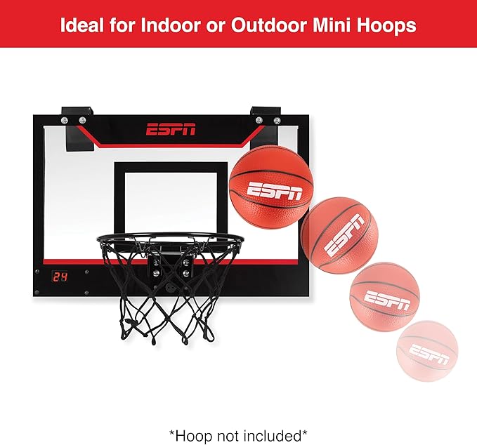 ESPN 5' Mini Basketball Set - 4 Pack (2 White, 2 Red) with Pump - Ideal for Family Games & Skill Practice