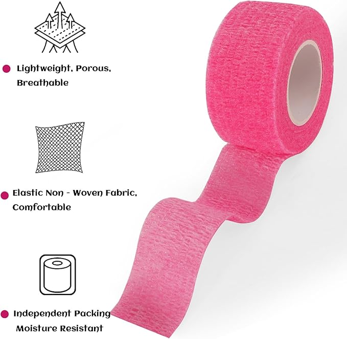24 Rolls Elastic Self Adhesive Bandage Wrap 1 Inch, Breathable Non Woven Cohesive Bandage, Vet Wrap for Dogs, Ankle Sprains Swelling Medical First Aid Tape, Sports Athletic Tape Hot Pink