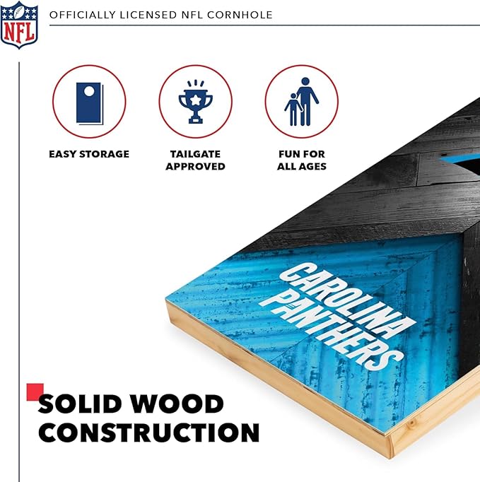Wild Sports NFL Football 2' x 4' Regulation Size Solid Wood Cornhole Set with Direct Print HD Team Graphics Great Gift for Any Football Fan! Bean Bag Toss Family Outdoor Game