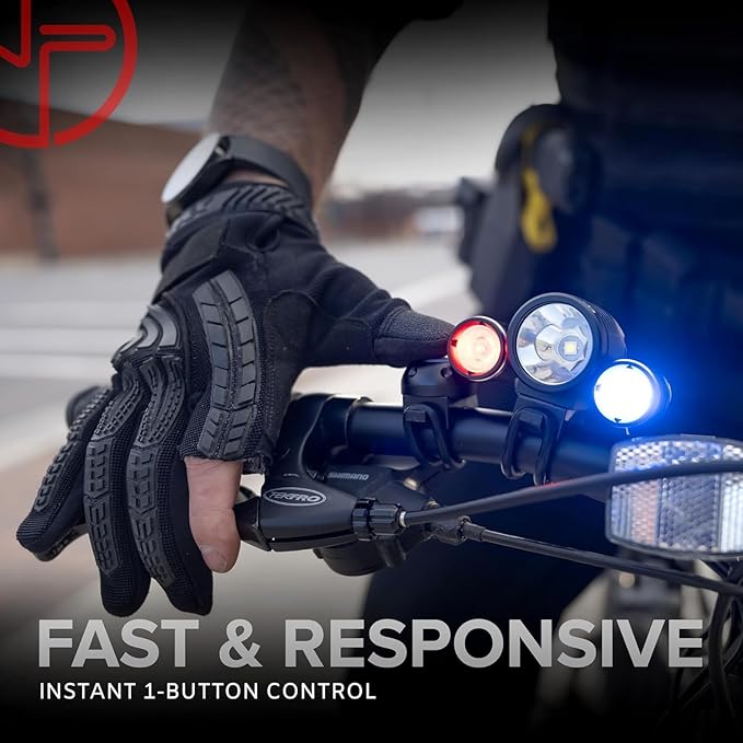 PS1200 Police Patrol Bike Head Light - Red/Blue Strobe LED - Rechargeable 18 hrs Max - Water Resistant - 5 Modes -For Professional Use Only (Front Headlight)