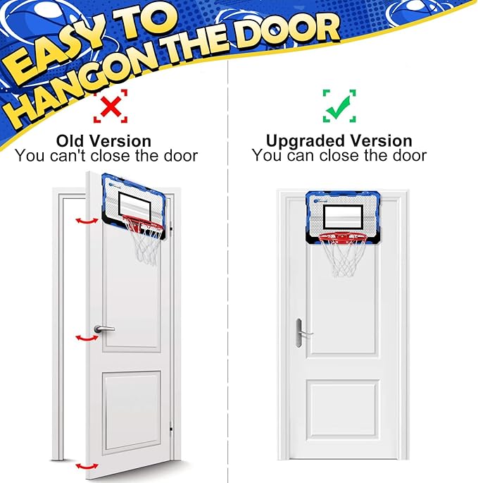Indoor Basketball Hoop Set for Kids Adults, Pro Mini Basketball Hoop for Door Wall, Room Basketball Hoop Over The Door Outdoor Basketball Hoop with 4 Balls Toy Gift for Boy Girl
