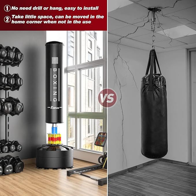 XDDIAS Punching Bag with Stand, 70'' Freestanding Punching Bag for Adult, Heavy Boxing Bag with Suction Cup Base Kickboxing Bag for MMA Muay Thai Fitness