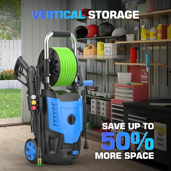 4800 PSI Pressure Cleaner- 4.0 GPM High Power Cleaner with 33FT Hose Reel, 4 Spray Tips and Soap Bottle for Car Washing, Fence Cleaning, Patio Maintenance(Upgraded)(Light Blue)