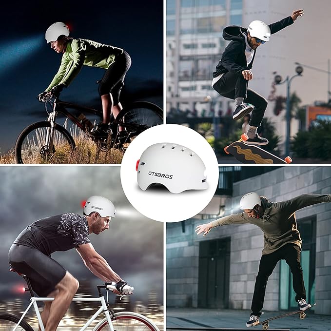 Bike Helmets for Adults - Front and Rear LED Lights Adjustable Bicycle Helmet for Adults Men Women Scooter Helmet for Commuting, Road Biking, Skating, Scooter