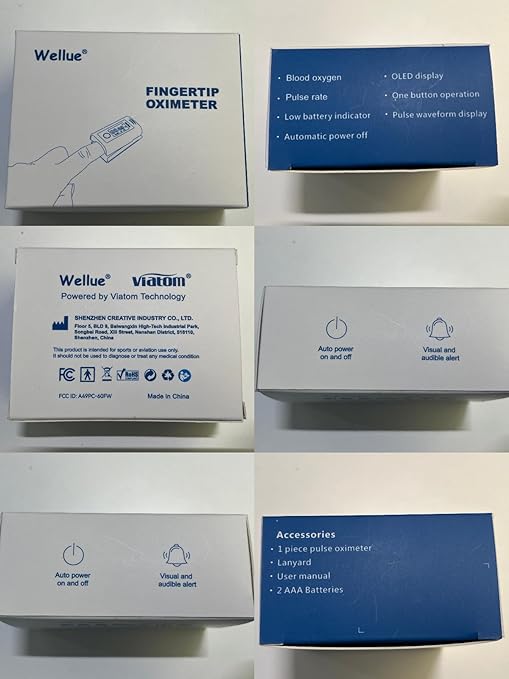 Wellue Pulse Oximeter Fingertip, Blood Oxygen Saturation Monitor with Built-in Memory, Beep reminder, OLED screen, Batteries and Lanyard