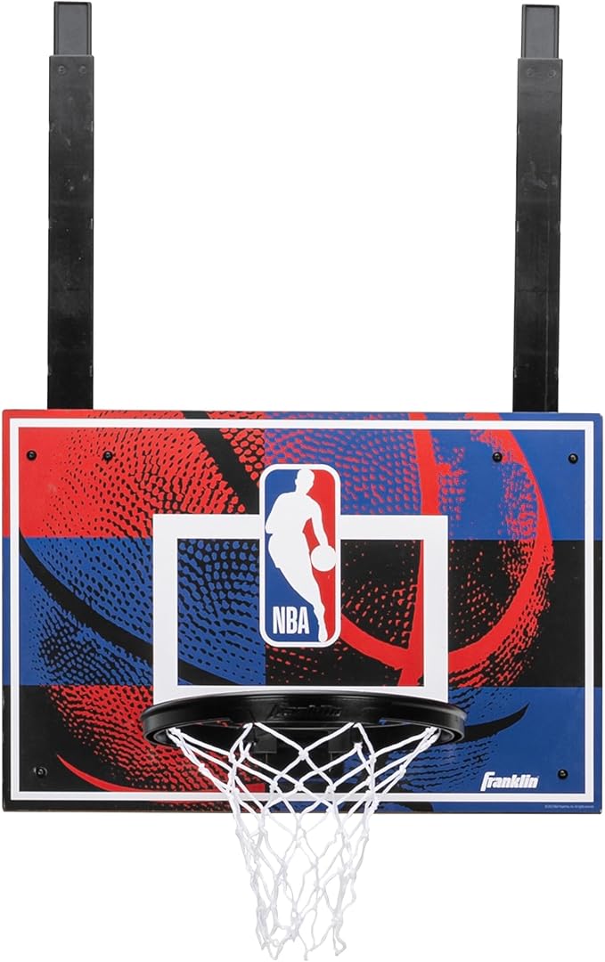 Franklin Sport NBA Grow-with-Me Kids Mini Basketball Hoop Set - Over The Door Indoor Hoop for Kids - Includes (1) Adjustable Height Basket, (1) Mini Youth Basketball + Air Pump - Ages 3+