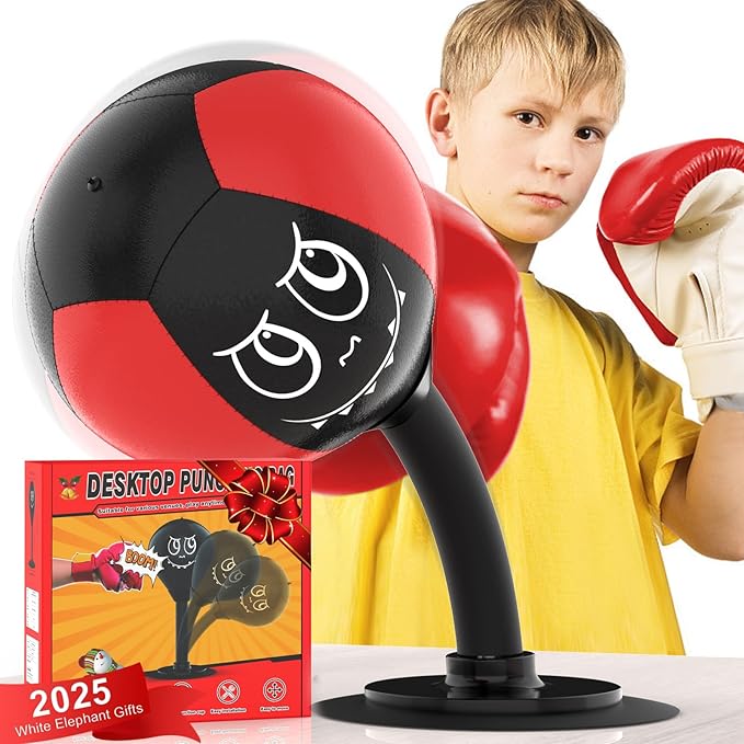 Strong Suction Desktop Punching Bag - Stress Relief Boxing Ball with Upgraded Durable Spring, Secured Office Home Desk Toy Gift for Kids, Friends, and Coworkers