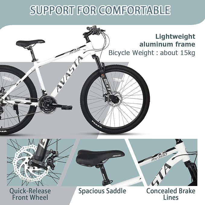 AVASTA AV300 26 27.5 inch Mountain Bike with 21-Speed,Aluminum Frame, Dual Disc Brake, Comfortable Saddle,Multiple Colors