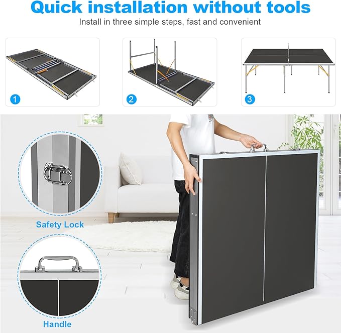 Ping Pong Table Foldable & Portable Table Tennis Table Set for Indoor & Outdoor Games with Net, 2 Paddles and 3 Balls