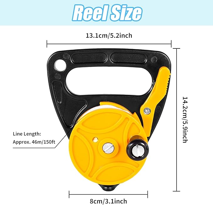 Compact 150ft Scuba Dive Reel Kayak Anchor with Thumb Stopper for Safety Underwater Diving Snorkeling