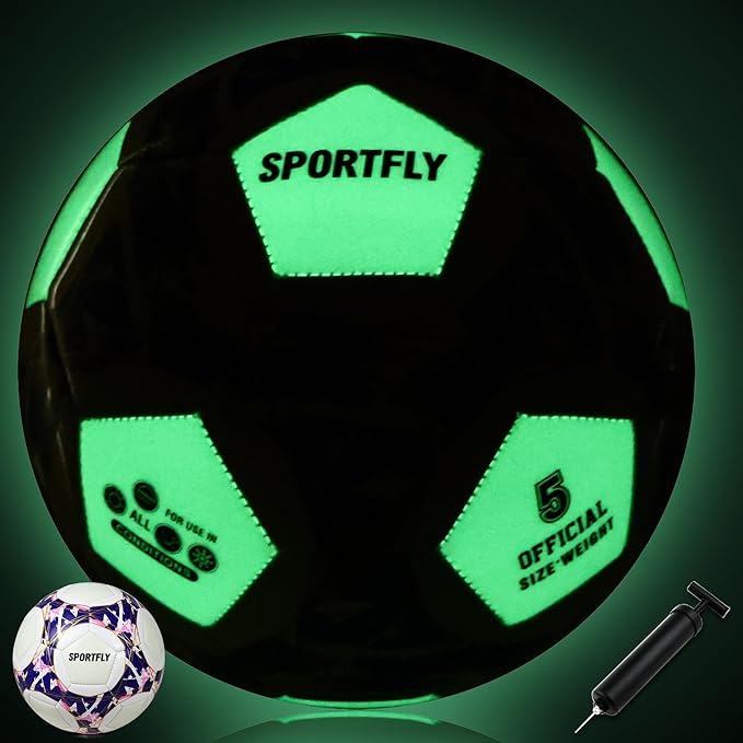 Soccer Ball Glow in The Dark Soccer Ball Size 5, Luminous Soccer Ball Gift Night Ball for Indoor Outdoor Play, Fluorescent Night Training Soccer Ball with Pump Kit
