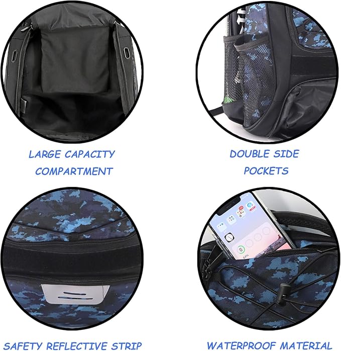 WOLT Youth Baseball Bag - Bat Backpack for Baseball, T-Ball & Softball Equipment & Gear, Bat & Glove Holder, Large Main Compartment for Helmet & accessories, Separate Shoes Compartment, Fence Hook