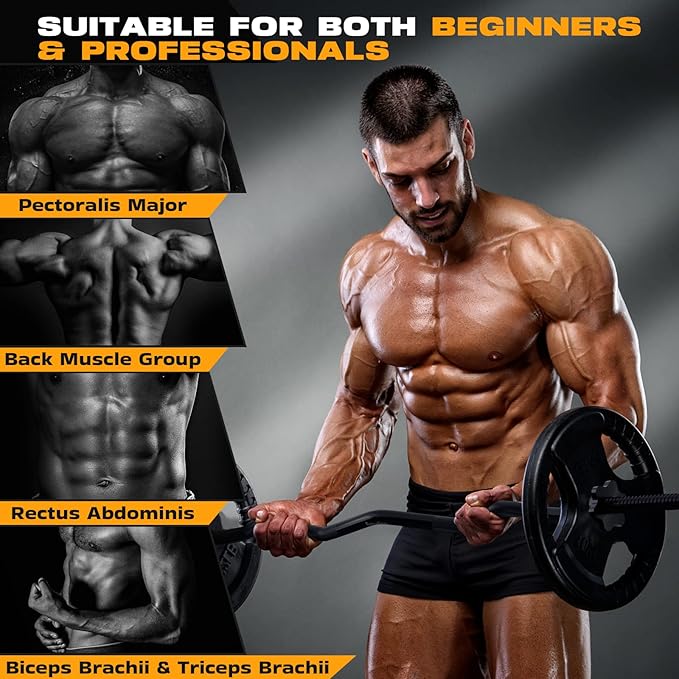 47" EZ Curl Bar Weight Lifting Bar, for Hip Thrusts/Squats/Lunges, 1" Weight Plates Curling Bar for Gym and Home, with Star Collars