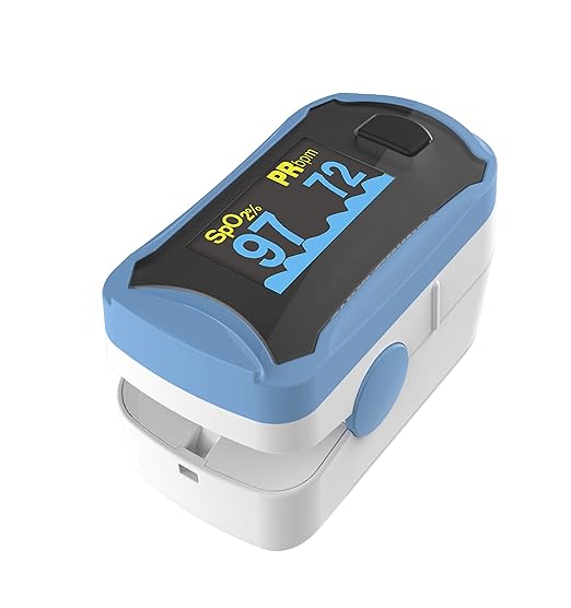 Concord Fingertip Deluxe OLED Pulse Oximeter with 6 way Reversible Display - Blood Oxygen Saturation Monitor with Carrying Case, Batteries and Lanyard - Easy to Use, Accurate SpO2 (Blue)
