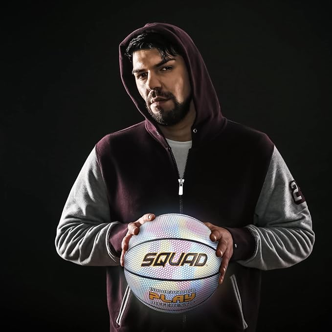 SQUAD NightPlay Reflective Basketball Size 5, Size 7 - Cool Holographic Glow Basketball for Night Game, Ideal Gift for Boys Girls 10-14 Year Old, Cool Teen Toys
