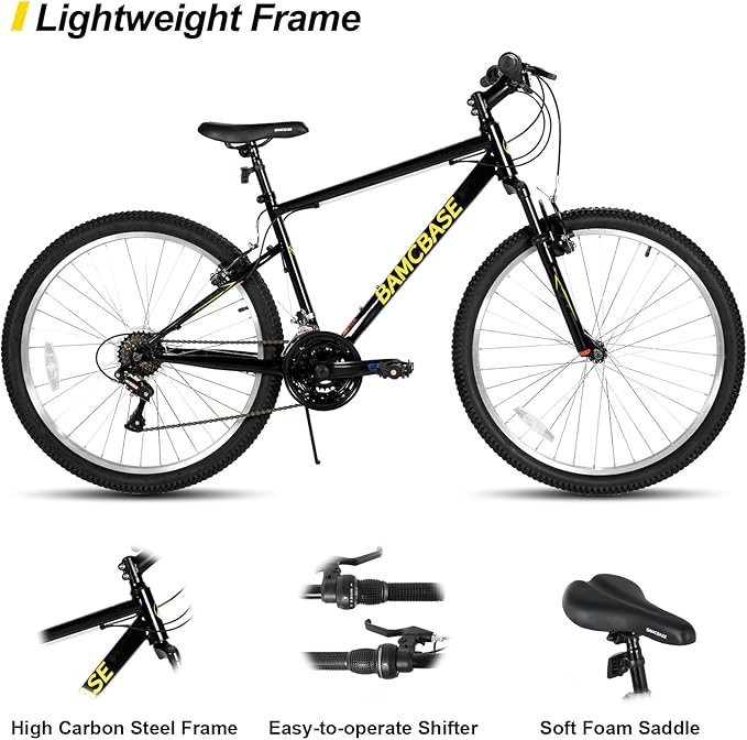 HILAND 26 27 Inch Mountain Bike, Mens Womens MTB with 18 Speeds, High-Tensile Steel Frame, V Brake, Hardtail Bicycle for Adults